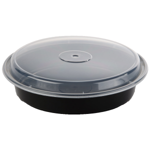 Round Black Meal Prep Containers, 48 oz, 9"