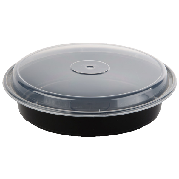 Round Black Meal Prep Containers, 48 oz, 9"