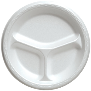 White Foam Plates, 3 Compartment, 9"